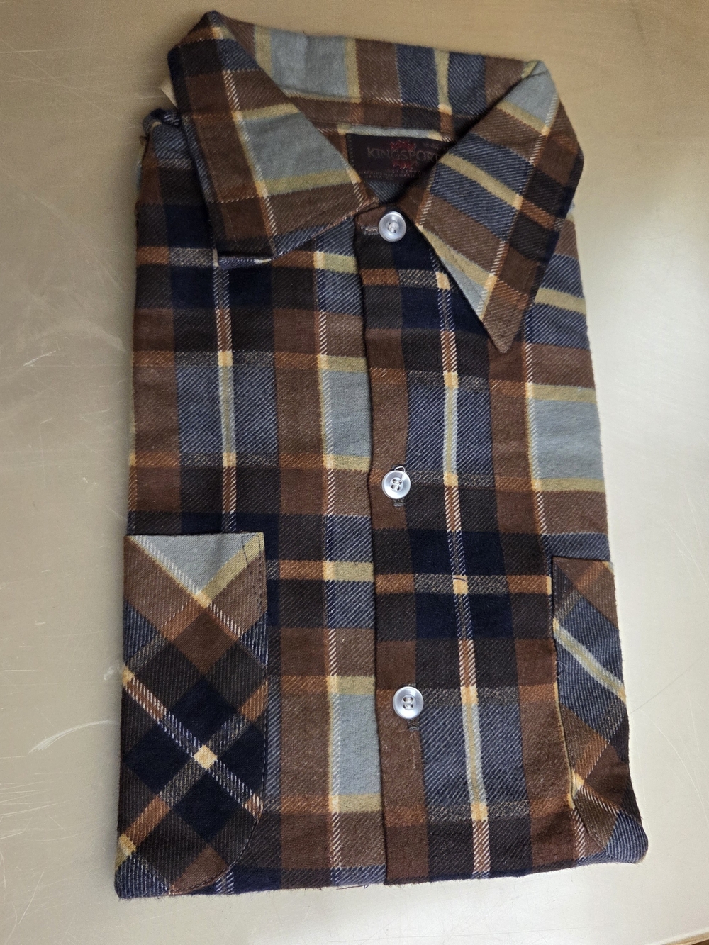 Vintage 70s Kingsport Men’s M Plaid Flannel Shirt NOS 100% Cotton. #0294